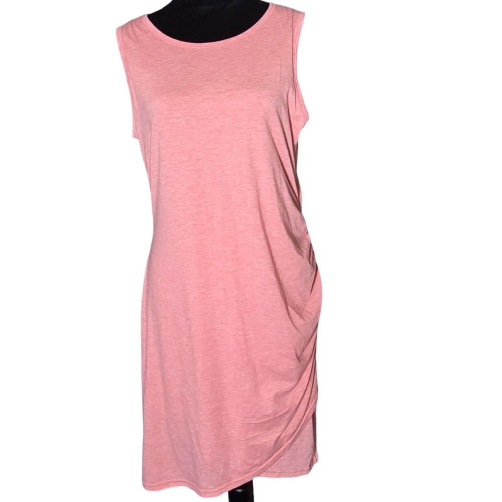 BTFBM Pink Ruched Side‎ Dress Womens L Sleeveless Knit Casual Midi Bodycon